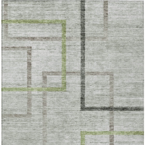 10' X 14' Green And Charcoal Geometric Washable Indoor Outdoor Area Rug