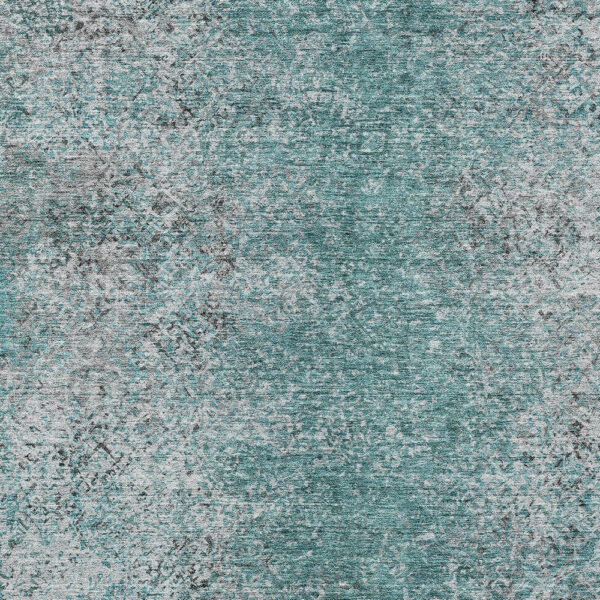 3' X 5' Teal Blue Gray And Charcoal Oriental Washable Indoor Outdoor Area Rug