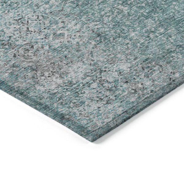 3' X 5' Teal Blue Gray And Charcoal Oriental Washable Indoor Outdoor Area Rug