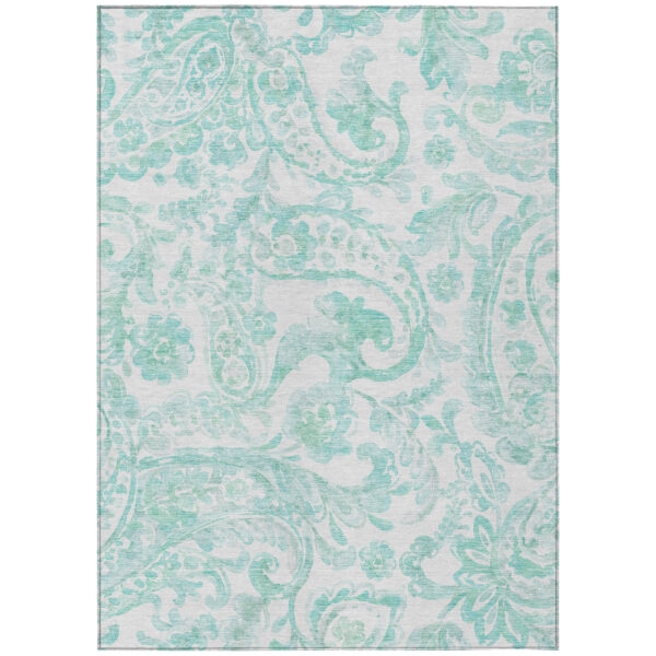 5' X 8' Turquoise And Ivory Paisley Washable Indoor Outdoor Area Rug