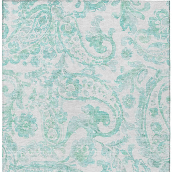 5' X 8' Turquoise And Ivory Paisley Washable Indoor Outdoor Area Rug