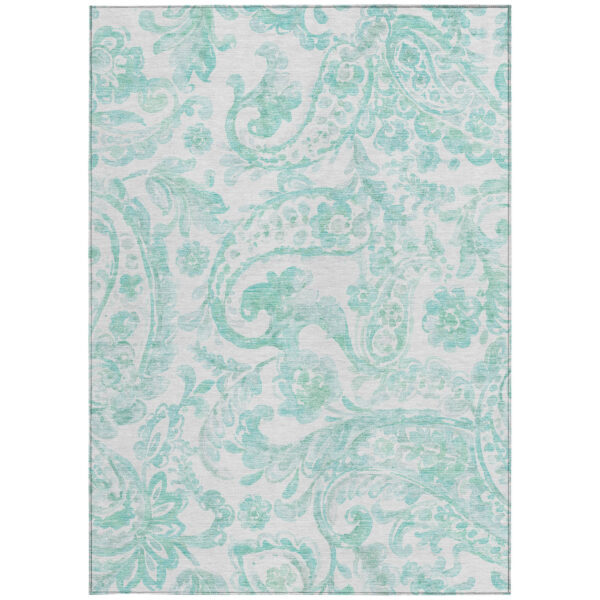 5' X 8' Turquoise And Ivory Paisley Washable Indoor Outdoor Area Rug