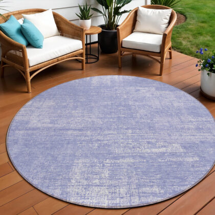 8' Lavender Purple And Lilac Round Abstract Washable Indoor Outdoor Area Rug