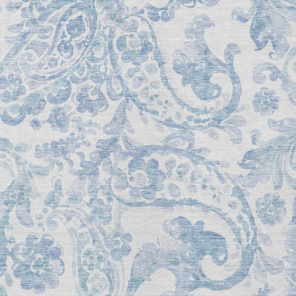 8' X 10' Sky Blue Denim Blue And Ivory Paisley Washable Indoor Outdoor Area Rug