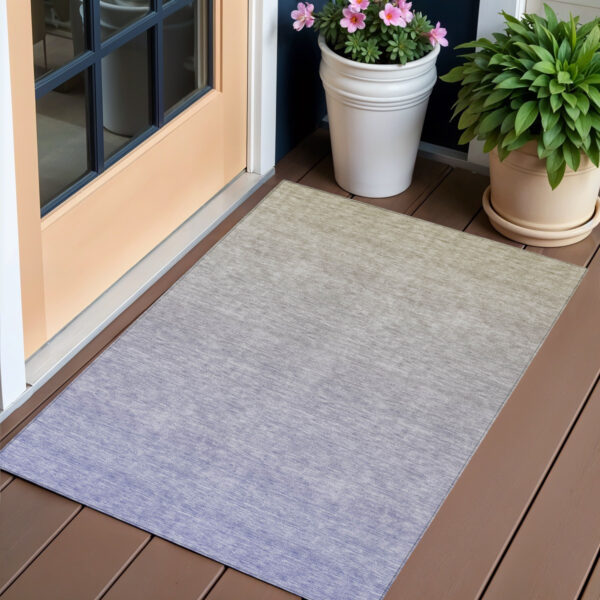 3' X 5' Beige Tan And Blue Ombre Washable Indoor Outdoor Area Rug