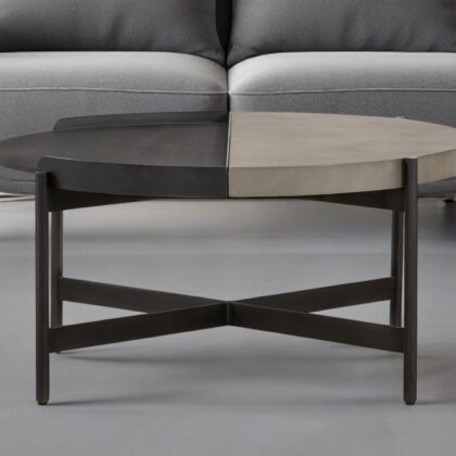 32" Gray And Black Concrete And Metal Round Coffee Table