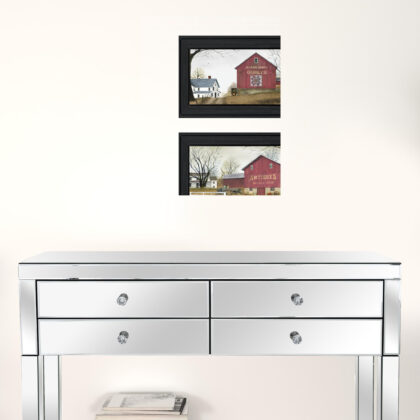 Set Of Two Antique Barn And Quilt Barn Black Framed Print Wall Art