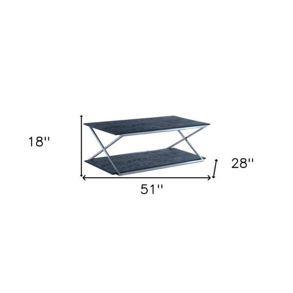 51" Black And Silver Stainless Steel Coffee Table With Shelf