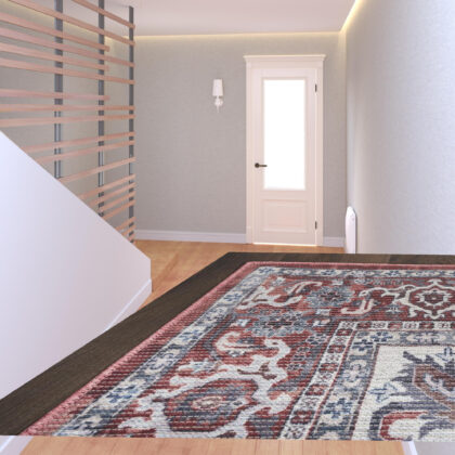 8' Red and Ivory Floral Power Loom Distressed Washable Runner Rug