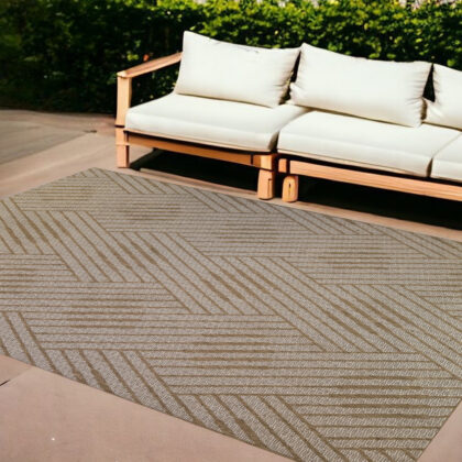 8' x 10' Beige Geometric Stain Resistant Indoor Outdoor Area Rug