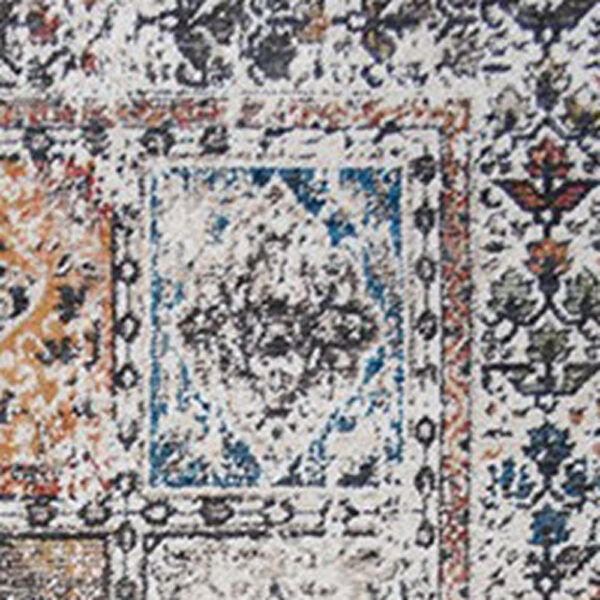 2' x 3' Ivory Blue and Gray Patchwork Distressed Area Rug With Fringe
