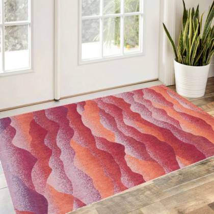3' X 5' Red Orange Abstract Non Skid Area Rug