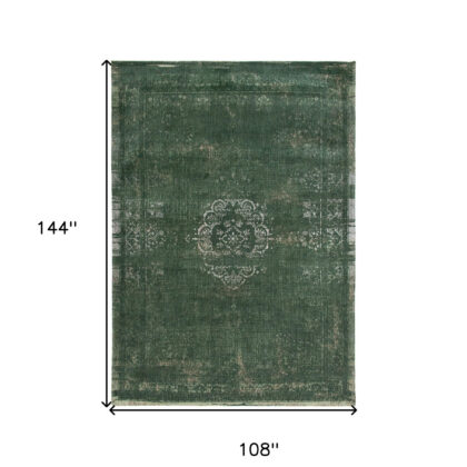 9' X 13' Gray and Green Medallion Non Skid Area Rug