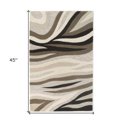 2'X4' Natural Beige Hand Tufted Abstract Waves Indoor Accent Rug