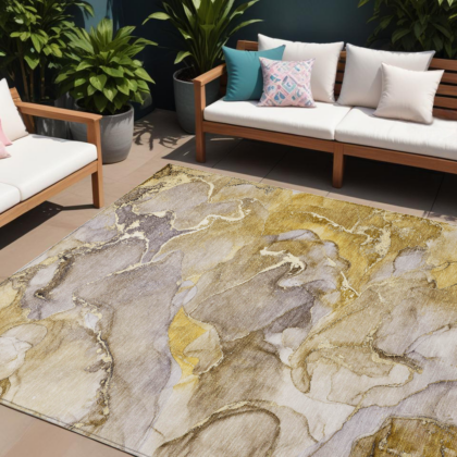 9' X 12' Taupe Abstract Washable Non Skid Indoor Outdoor Area Rug