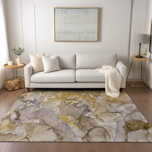 9' X 12' Taupe Abstract Washable Non Skid Indoor Outdoor Area Rug