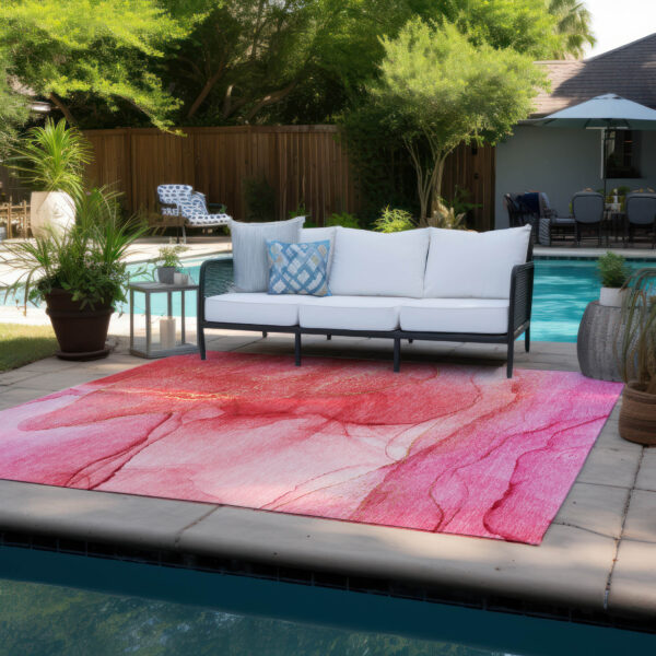 3' X 5' Pink Abstract Washable Non Skid Indoor Outdoor Area Rug