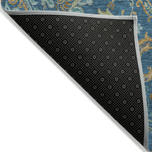 9' X 12' Navy Blue Paisley Washable Non Skid Indoor Outdoor Area Rug