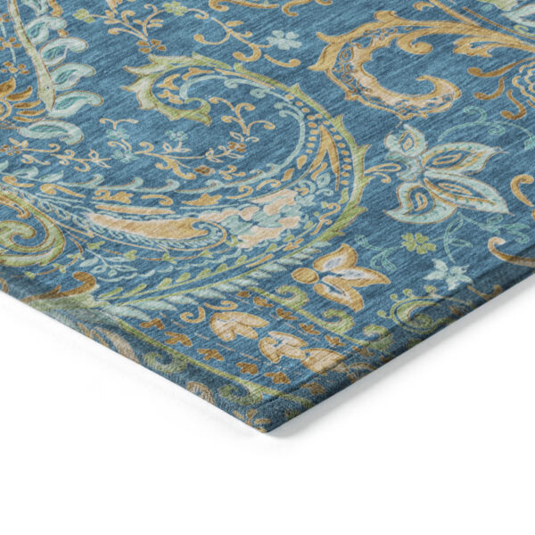9' X 12' Navy Blue Paisley Washable Non Skid Indoor Outdoor Area Rug