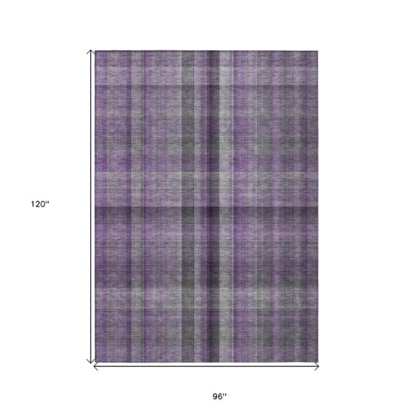 8' X 10' Purple Plaid Washable Non Skid Indoor Outdoor Area Rug