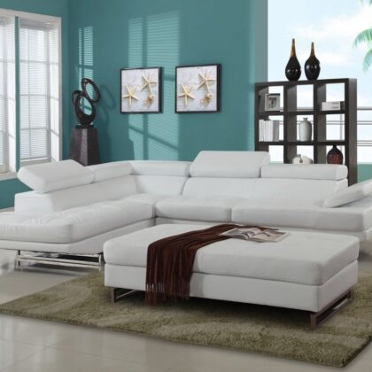 Gray Leather L Shaped Two Piece Corner Sectional