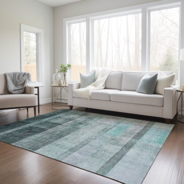 3' X 5' Teal Ombre Washable Non Skid Indoor Outdoor Area Rug