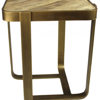 24" Brass And Brown Solid Wood And Iron Square End Table
