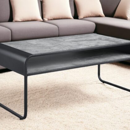 42" Gray And Black Concrete And Metal Sled Coffee Table With Shelf