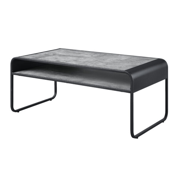 42" Gray And Black Concrete And Metal Sled Coffee Table With Shelf