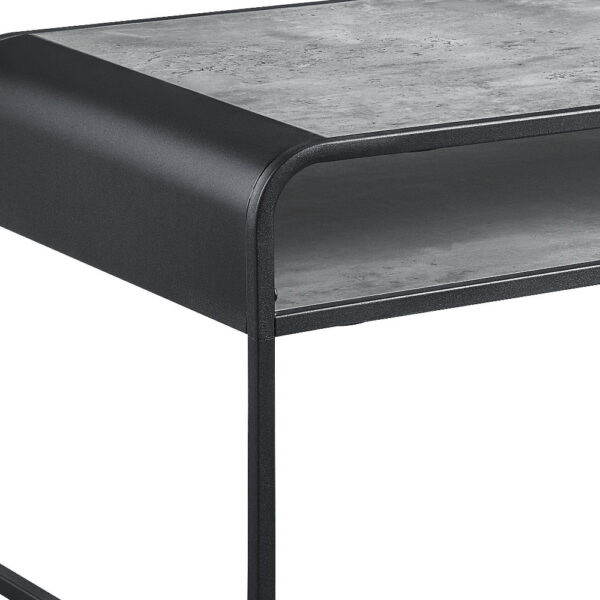 42" Gray And Black Concrete And Metal Sled Coffee Table With Shelf