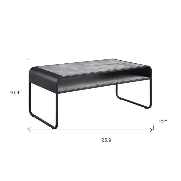 42" Gray And Black Concrete And Metal Sled Coffee Table With Shelf