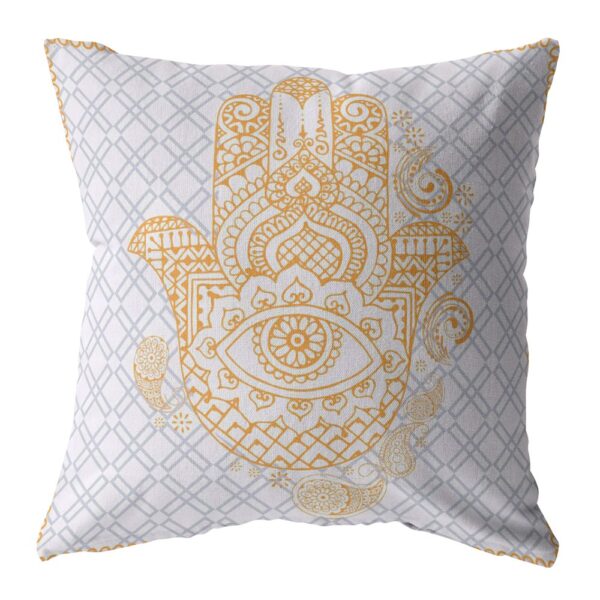 18” Gold Gray Hamsa Suede Zippered Throw Pillow