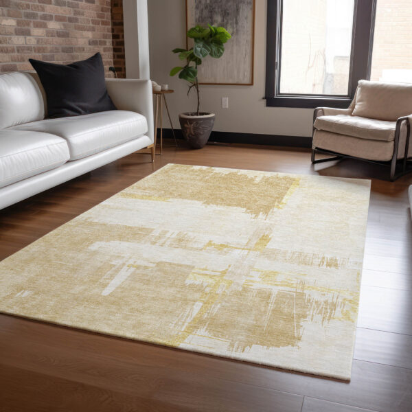 9' X 12' Beige Gold And Tan Abstract Washable Indoor Outdoor Area Rug