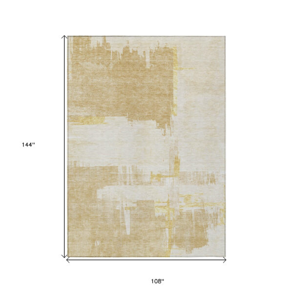 9' X 12' Beige Gold And Tan Abstract Washable Indoor Outdoor Area Rug