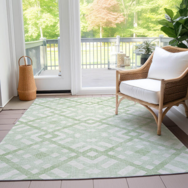 5' X 8' Mint Green And Ivory Geometric Washable Indoor Outdoor Area Rug