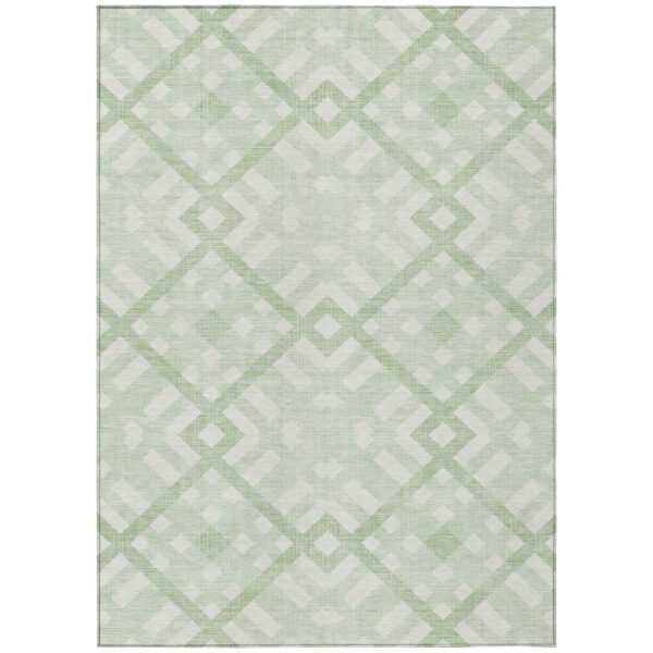 5' X 8' Mint Green And Ivory Geometric Washable Indoor Outdoor Area Rug
