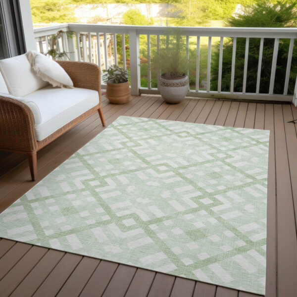 5' X 8' Mint Green And Ivory Geometric Washable Indoor Outdoor Area Rug