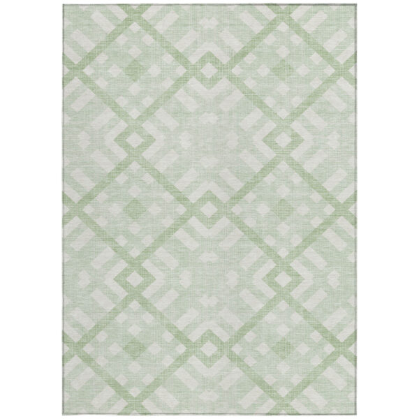 5' X 8' Mint Green And Ivory Geometric Washable Indoor Outdoor Area Rug