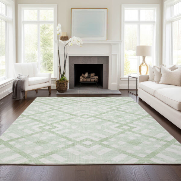 5' X 8' Mint Green And Ivory Geometric Washable Indoor Outdoor Area Rug