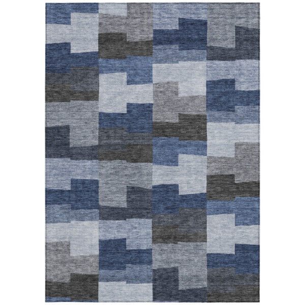 5' X 8' Navy Blue And Sky Blue Geometric Washable Indoor Outdoor Area Rug