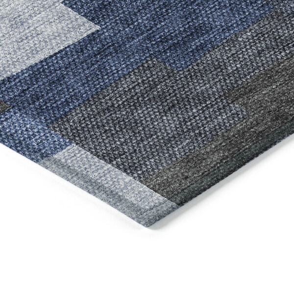 5' X 8' Navy Blue And Sky Blue Geometric Washable Indoor Outdoor Area Rug