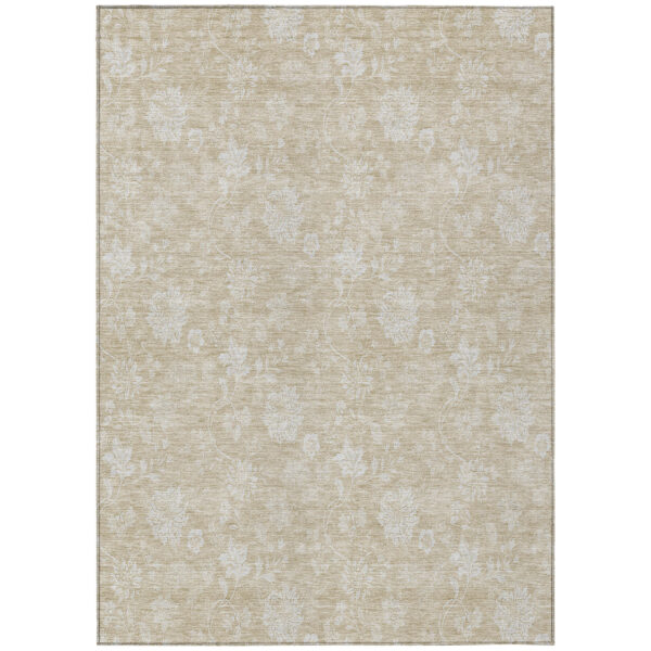 9' X 12' Beige Tan And Ivory Floral Washable Indoor Outdoor Area Rug