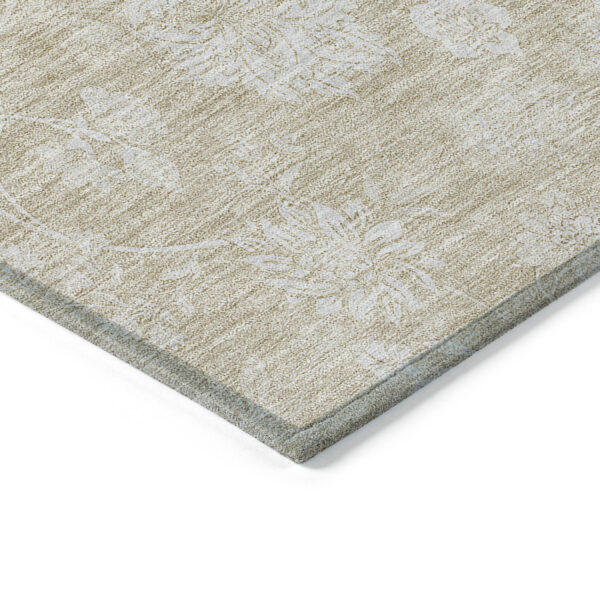 9' X 12' Beige Tan And Ivory Floral Washable Indoor Outdoor Area Rug