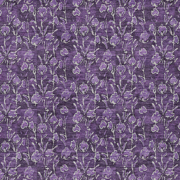 10' X 14' Purple Eggplant And Ivory Floral Washable Indoor Outdoor Area Rug
