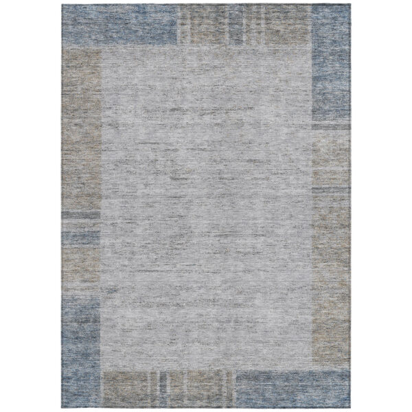 5' X 8' Taupe Beige And Blue Geometric Washable Indoor Outdoor Area Rug