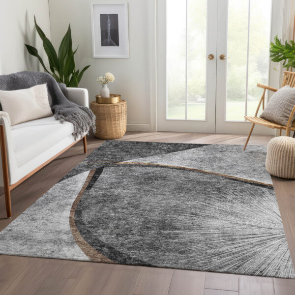 9' X 12' Gray Chocolate And Silver Abstract Washable Indoor Outdoor Area Rug