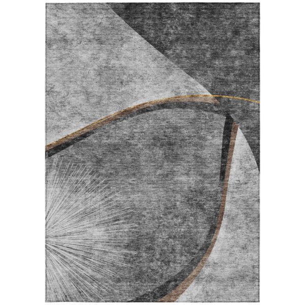 9' X 12' Gray Chocolate And Silver Abstract Washable Indoor Outdoor Area Rug