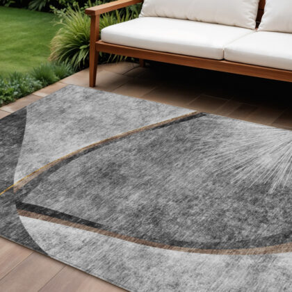 9' X 12' Gray Chocolate And Silver Abstract Washable Indoor Outdoor Area Rug