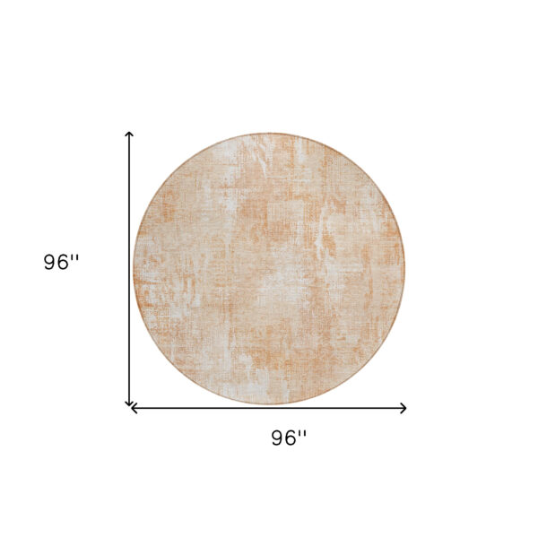 8' Coral Peach And Ivory Round Abstract Washable Indoor Outdoor Area Rug