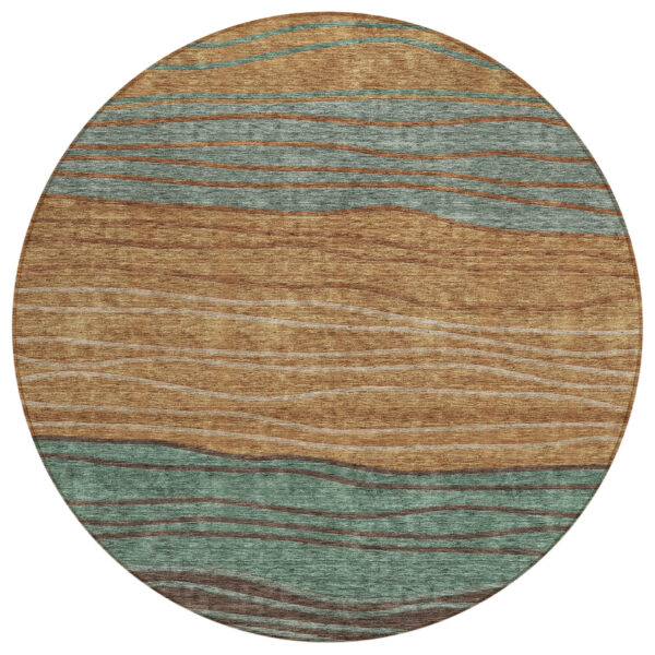 8' Terra Cotta Copper And Beige Round Striped Washable Indoor Outdoor Area Rug